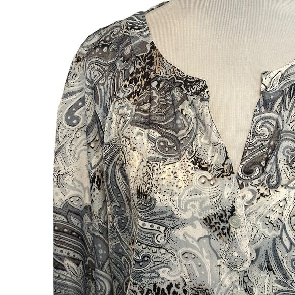 Chicos Gray Paisley Top Size 3 (Womens XL) Long Sleeve Career Blouse Preppy - Picture 3 of 8